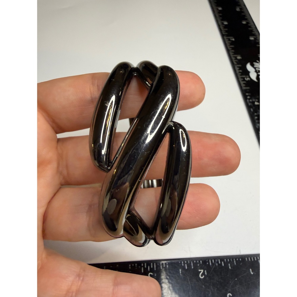 Lia Sophia Gunmetal Gray Hinged Cuff Bracelet Sculptural Bypass Statement Piece